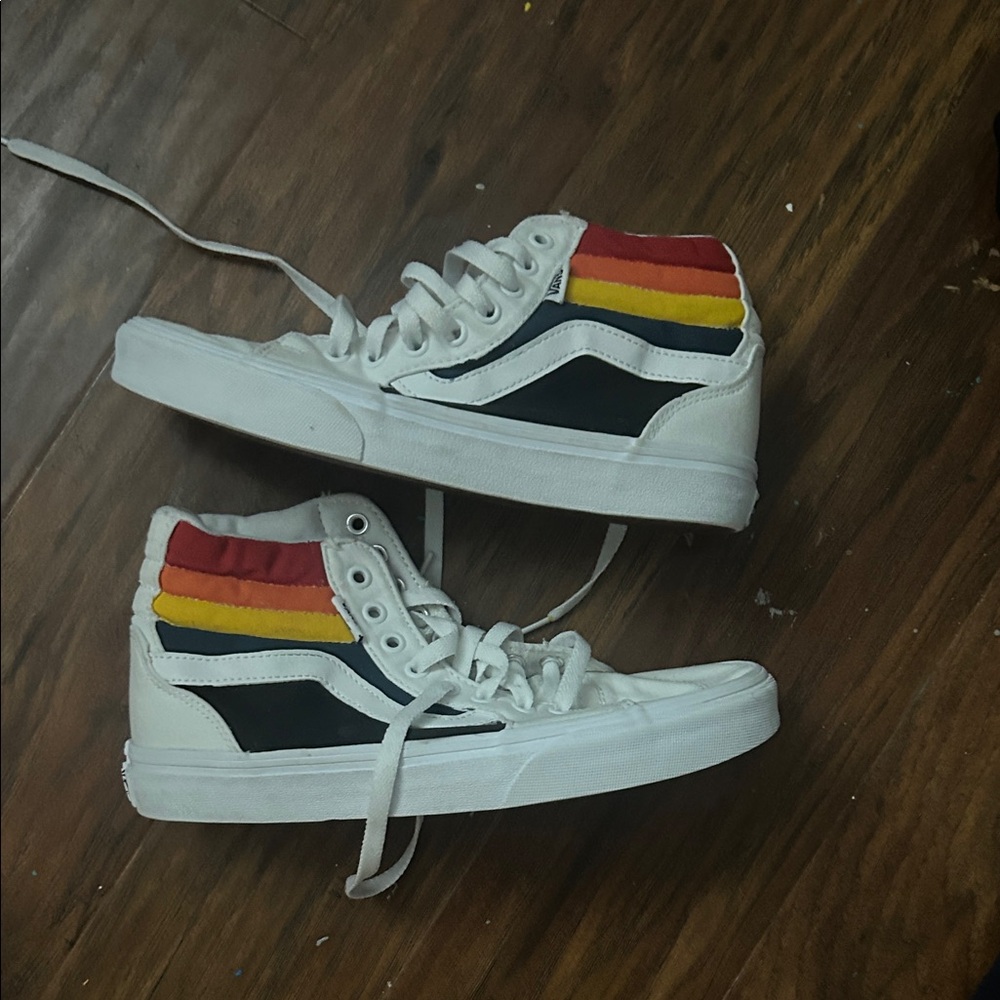 Vans Kids White Sneakers with Rainbow Stripes